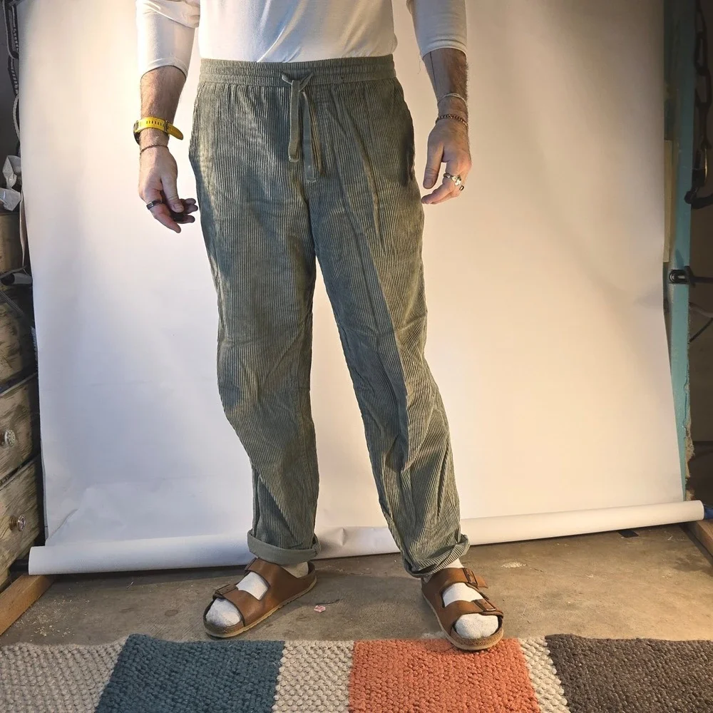 Empyre Men M Corduroy Jogger Pants Gray Drawstring Elastic Waist Street Comfy 33